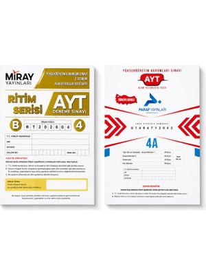 2026 Ayt Türkiye Geneli Deneme Sınavı Seti 2 Adet – Miray Yayınları Ritim Serisi Ayt Denemesi + Paraf Yayınları Ayt Deneme Sınavı – Yks Üniversite Hazırlık Kaynak Paketi