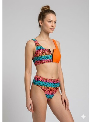 Ay Kids Fermuar Detaylı Renkli Leopar Bikini 1048-