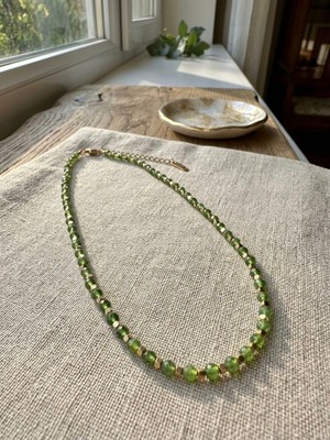 Meneva Aksesuar Peridot (Zebercet) Doğal Taş ve Çelik Kombin Kolye