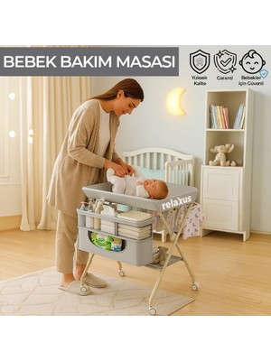 Portatif Bebek Alt Değiştirme Bakım Masası Sepetli Organizer Katlanabilir Taşınabilir Istasyon Tekerlekli Askılık