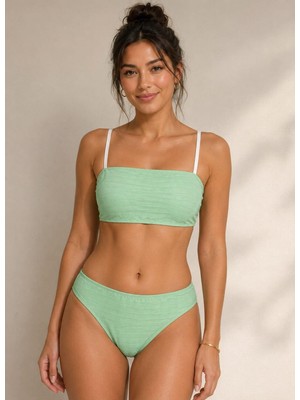 Ay Kids Kadın  Askılı Bikini Takımı – İki Parça – Dokulu Mayo Kumaşı 1440-1-