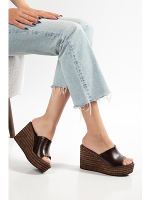 Suins Shoes Suins Bloome Model Hasır Desenli Dolgu Topuk Kadın Terlik