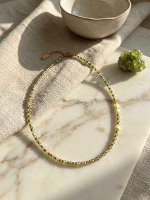 Meneva Aksesuar Peridot (Zebercet) Doğal Taşlı Altın Renk Çelik Kombin Kolye