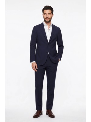 Uki Lacivert Comfort Fit Mono Yaka 2 Düğme Çift Yırtmaçlı Kapaklı Cep 6 Drop Casual Takım Elbise