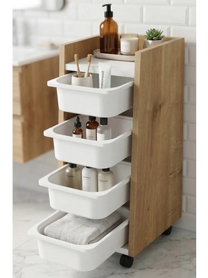 Peka 4 Sepetli Tekerlekli Banyo Dolabı Çok Amaçlı Düzenleyici Mutfak Organizer