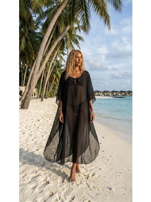 My Sea P-15 Siyah Şifon Uzun Kaftan Pareo