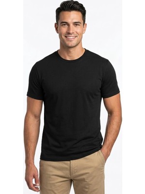 Uki Siyah Bisiklet Yaka Basic T-Shirt