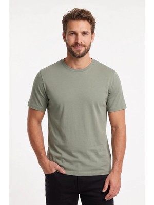 Uki Buz Yeşili Bisiklet Yaka Basic T-Shirt