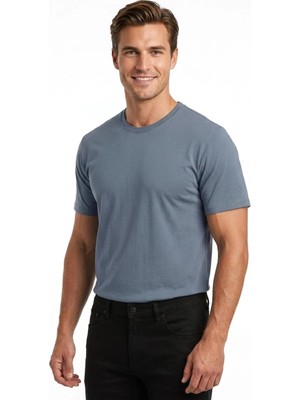 Uki Mavi Bisiklet Yaka Basic T-Shirt