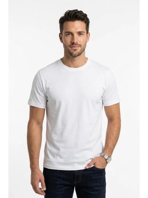 Uki Beyaz Bisiklet Yaka Basic T-Shirt