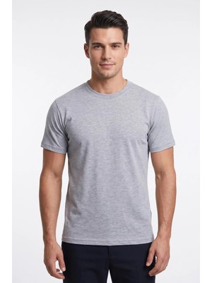 Uki Gri Melanj Bisiklet Yaka Basic T-Shirt