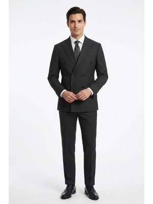 Uki Siyah Comfort Fit 6 Drop Kruvaze Ceket