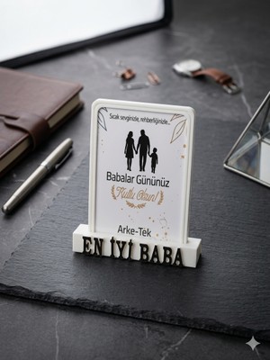 Arke-Tek Babalar Günü Hediyesi Masa Üstü Dikdörtgen Çerçeve Seti 3D Tasarım Minimal Çerçeve (7,5 cm x 10,5 Cm), Kişiye Özel Fotoğraflı