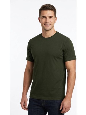 Uki Haki Bisiklet Yaka Basic T-Shirt