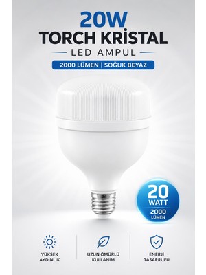 Nzb 1 Adet Torch Kristal LED Ampul 20 Watt Yüksek Aydınlık Sunan Soğuk Beyaz Ampül 2000 Lümen Güçlü Işık