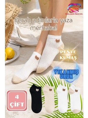 Golden Socks Kadın Yazlık Penye Patik Çorap Ayıcık Desenli 4 Çift