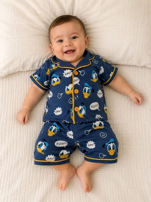 Tuem Baby Dadft Duck Baskılı Erkek Bebek Kısa Kollu Şortlu Pijama Takımı(Ölçüleri Açıklamada)