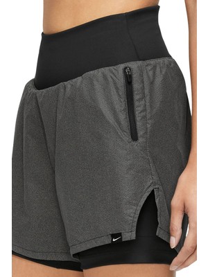 Nike Run Division 2 In 1 Reflective Shorts 8cm Kadın Taytlı 2 Cepli Reflektörlü Koşu Şortu Siyah