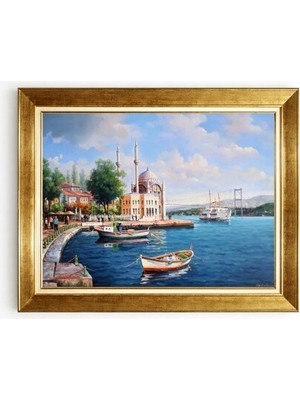 Tablore Istanbul Boğaz Manzaralı Cami ve Gemi Dekoratif Kanvas Tablo
