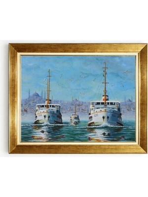 Tablore Istanbul Boğazı Nostaljik Şehir Hatları Vapurları Çerçeveli Kanvas Tablo Salon Ofis Hediyelik