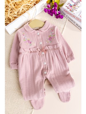 Babymod Çiçek Nakışlı Bebe Yaka Kız Bebek Tulum