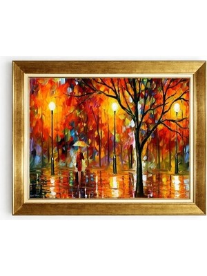 Tablore Sonbahar Parkı Şemsiyeli Kadın Manzaralı Leonid Afremov Tarzı Çerçeveli Tablo