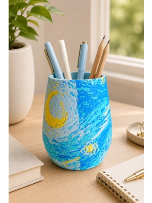 My Craft 3D Yıldızlı Gece Desenli Kalemlik Masa Üstü Kalem Organizer Ofis Okul Çalışma Masası Pla