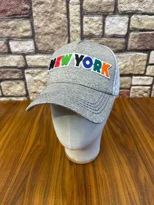Hamze New York Logo Detaylı Gri Melanj Beyzbol Cap Şapka