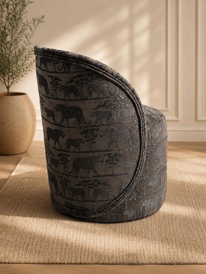 Pufunny Leopar Desenli Premium Puf, Mini Berjer, Dekoratif Ofis Pufu