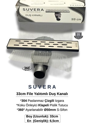 Suvera 33CM Paslanmaz Izgaralı (File Yalıtım Kitli) Koku Önleyici Klapeli Duş Kanalı – Ø50MM (Fileli) S-Sifon Sistemi