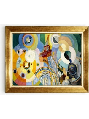 Tablore Soyut Geometrik Kübist Sanat Altın Çerçeveli Kanvas Tablo