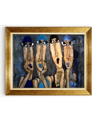Tablore Modern Soyut Kadın Figürleri Gold Çerçeveli Kanvas Tablo Kübik Sanat Serisi