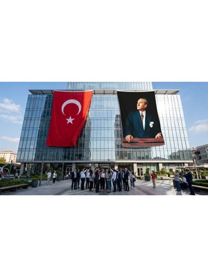 Punto Dizayn Istikbal Göklerdedir Atatürk Portresi Bayrak ve Türk Bayrağı Premium Raşel Kumaş 2'li Set 10x15 metre ATA32