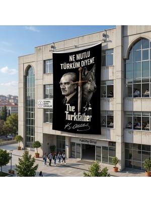 Punto Dizayn Ne Mutlu Türküm Diyene Atatürk Bozkurt Kılıç Poster Bayrak Raşel Kumaş 6x9 metre ATA83