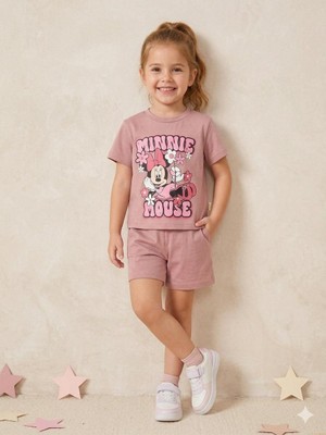 İray Kids Iray Kids Kız Çocuk Minnie Mouse Baskılı Şortlu Takım - Pamuklu Yazlık Tişört ve Şort Seti