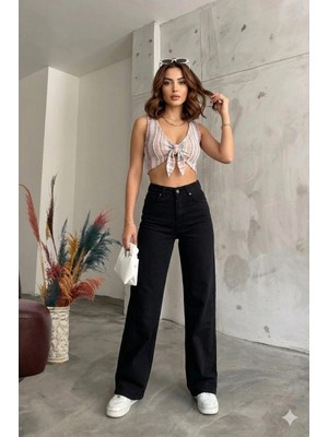 Layal My Beauty Alice Kadın Palazzo Power Likralı Süper Yüksek Bel Salaş Jeans Kot Pantolon