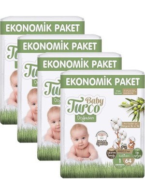 Hd Group Baby Turco Doğadan 1 Beden Yenidoğan 64X4 256 Adet Bebek Bezi