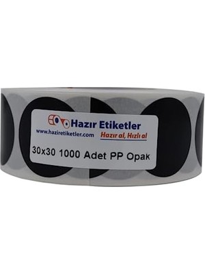 Hd Group Pp Opak Daire Çap Etiketi Rulo Etiket, 30MM x 30MM Çap 1000 Adet, Yuvarlak Siyah Zemin Baskılı Kontrol Etiketi
