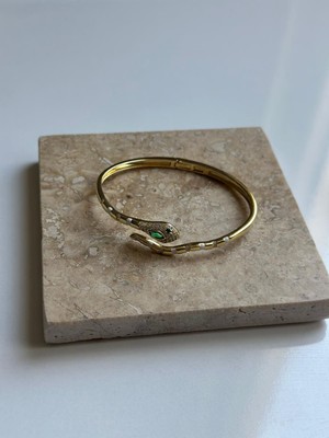 Beyaz Gold Detaylı Yılan Bileklik/kelepçe