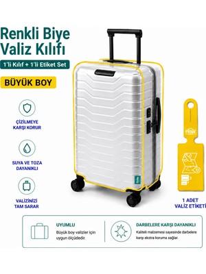 Trink Çanta Şeffaf Valiz Koruyucu Kılıf ve Valiz  Etiketi * 1'er Adet  *  Sarı -  Büyük