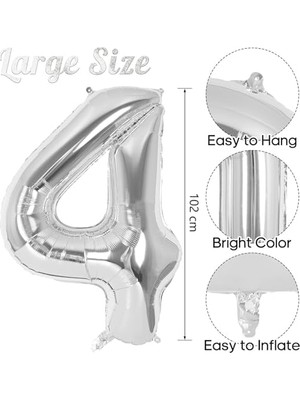 Hd Group Xesha 4 Rakamı Doğum Günü Balonu Yaş Günü Gümüş Renk Uçan Balon 102 cm Doğum Günü ve Parti Dekorasyonu Büyük Boy Folyo Helyum Uçan Balon Yaş 4 Sayısı