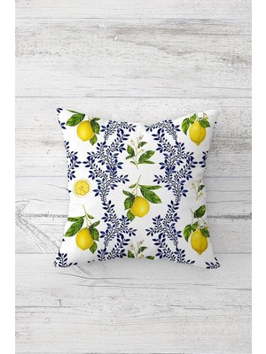 Hd Group Pelangi Limon Desenli Çift Tarafı Baskılı Gizli Fermuarlı Yastık Kılıfı Kırlent Koltuk Yastık Kılıfı, Mavi-Sarı-Yeşil 45 x 45