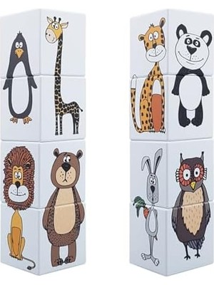 Hd Group Sevimli Hayvanlar - Iki Parçalı Puzzle - Manyetik 4 Küp - 1 Yaş Ilk Yapboz