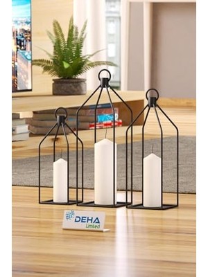 Hd Group Metal Kafes 3’lü Set Mumluk Fener Dekoratif Mumluk Ferforje Şamdan