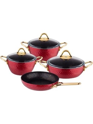 Hd Group Granit Hira 4 Lü Set Metal Kulp Kırmızı