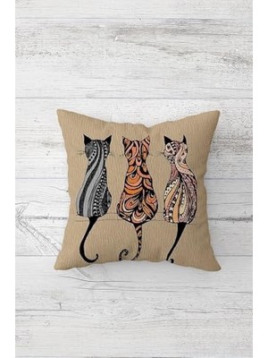 Hd Group Pelangi Kedi Desenli Çift Tarafı Baskılı Gizli Fermuarlı Yastık Kılıfı Kırlent Koltuk Yastık Kılıfı, Bej-Turuncu 45 x 45, 24691143945451
