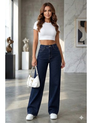 Layal My Beauty Alice Kadın Palazzo Power Likralı Süper Yüksek Bel Salaş Jeans Kot Pantolon