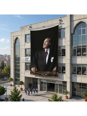 Punto Dizayn İstikbal Göklerdedir Atatürk Portresi Poster Bayrak Raşel Kumaş 6x9 metre ATA10