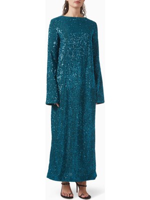 Acler Pinmore Prussian Blue Payetli Tasarım Kadın Elbise