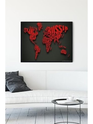 Hd Group (PSTER13943) Yazılı Dünya Haritası Çerçeveli Tablo (50X70CM)